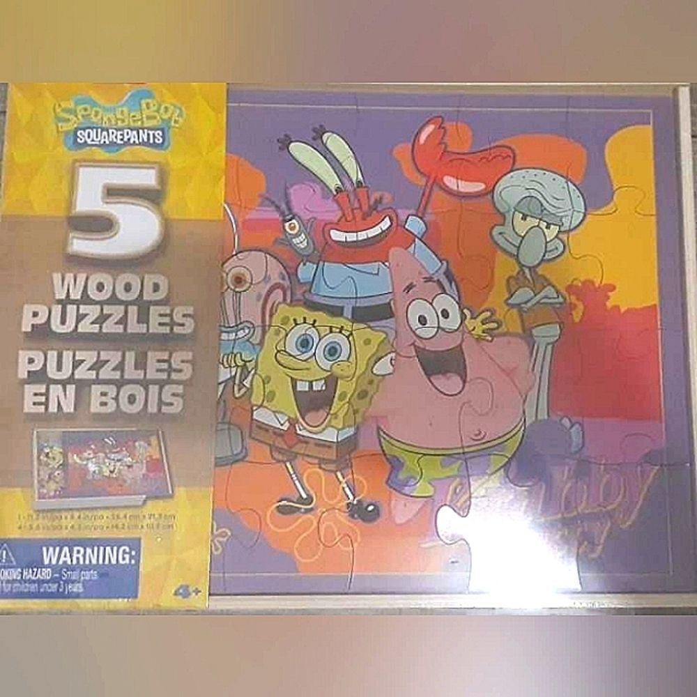 New SpongeBob SquarePants Wood Puzzles Set in a Wood Box